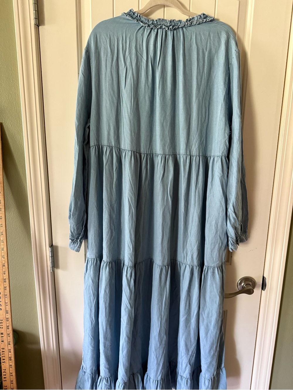 Light Blue Tiered Long Sleeve Maxi Dress with POCKETS 100% cottton - Picture 7 of 9